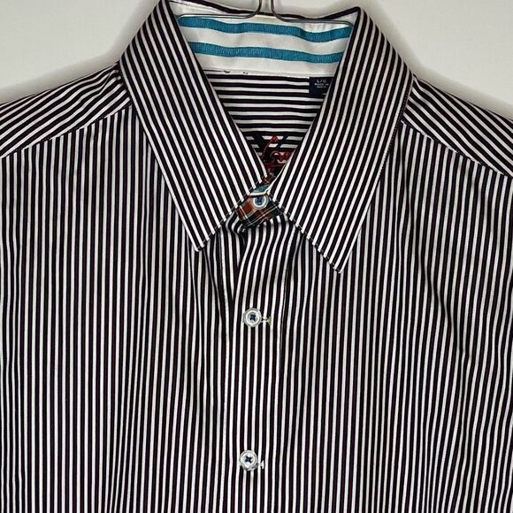 Robert Graham X Large Purple and White Striped LS Shirt100% Cotton - Picture 7 of 8